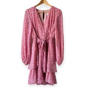 JAPNA Pink Floral Layered Flowy Dress Size Large